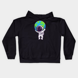 Cute Astronaut Bring Earth In Space Cartoon Kids Hoodie